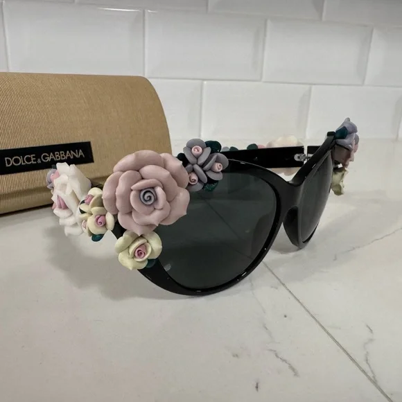 Dolce & Gabbana Floral Embellished Black Sunglasses - Picture 2 of 10